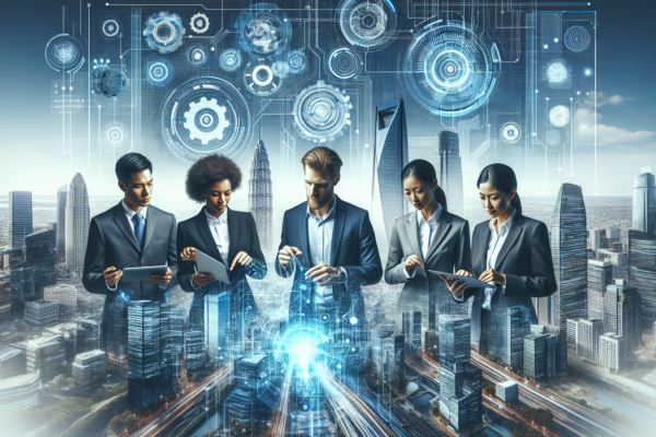 alt_text: Futuristic cityscape with digital icons representing innovative growth strategies.