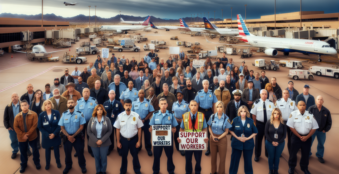 alt_text: "People donating supplies at Sky Harbor Airport during a crisis relief effort."