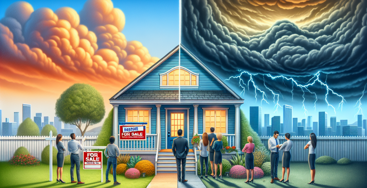 alt_text: A businessman looks stressed, surrounded by mortgage papers and fluctuating market charts.