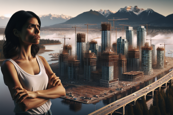 alt_text: Construction workers pausing as a bridge takes shape over a vast, scenic landscape.