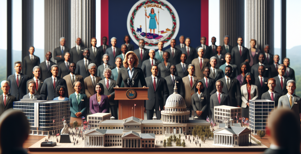 alt_text: Governor Spanberger speaking at a podium, addressing business leaders in Virginia.